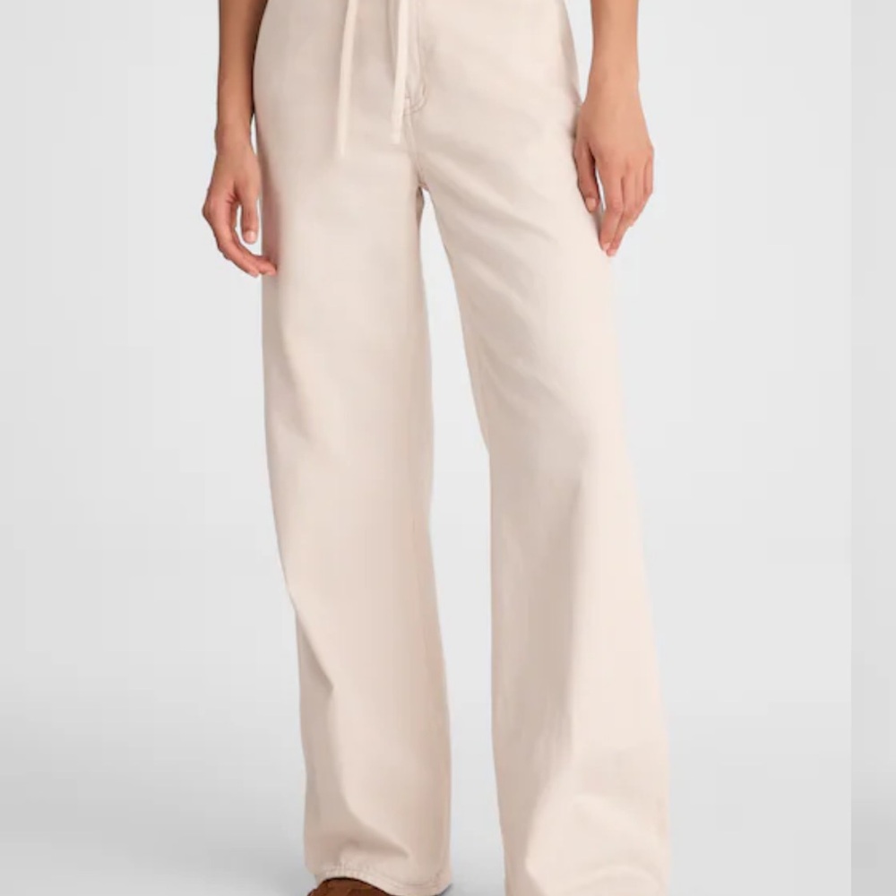 Madewell Wide Leg Drawstring Pants in Light Beige
